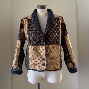 80s Cotton Quilted Jacket REVERSIBLE Cropped Patchwork Spring | M/L Cottagecore
